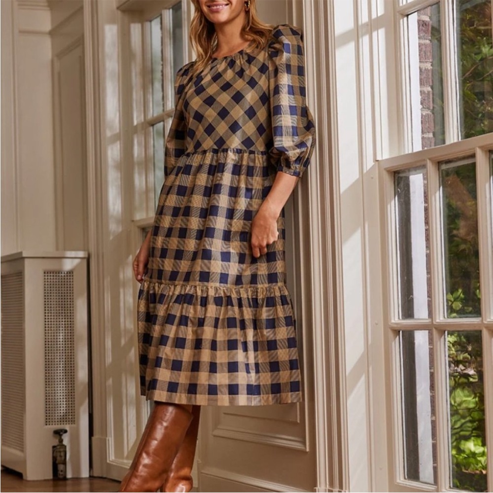 Summersalt Checkered Midi Dress - Navy and Beige